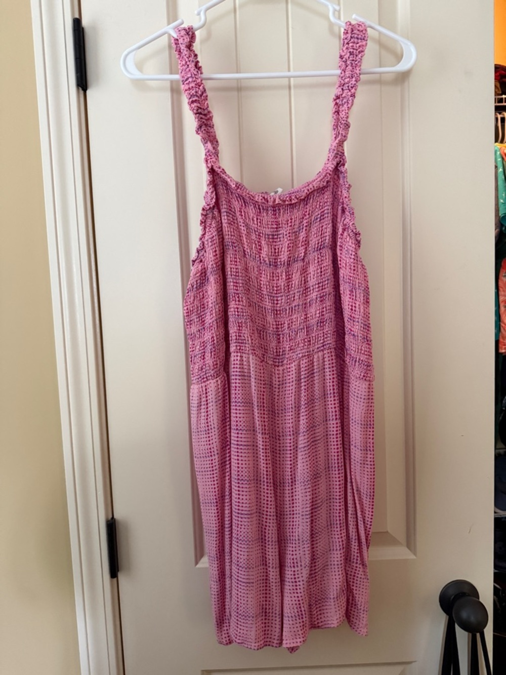 NEW BP nordstrom plus Barbie pink geodot plaid smocked bodice romper 2X